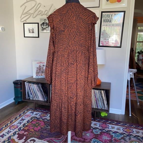A New Day Long Sleeve Fall Tiered Ruffle Tiger Print Midi Dress Women’a Large - Picture 2 of 5